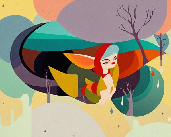 Whimsical Creature in Dreamy Colorful Landscape