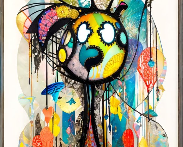 Vibrant Abstract Artwork with Playful Central Figure