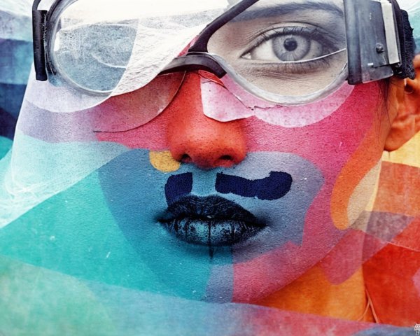 Close-up of a face with vibrant abstract paint patterns