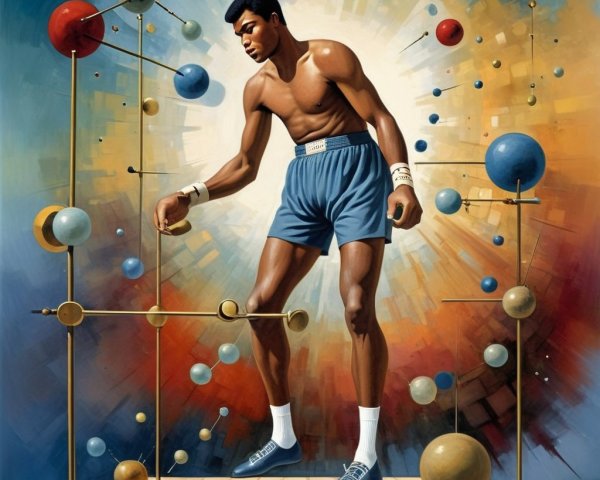 Boxer in Abstract Space with Geometric Shapes