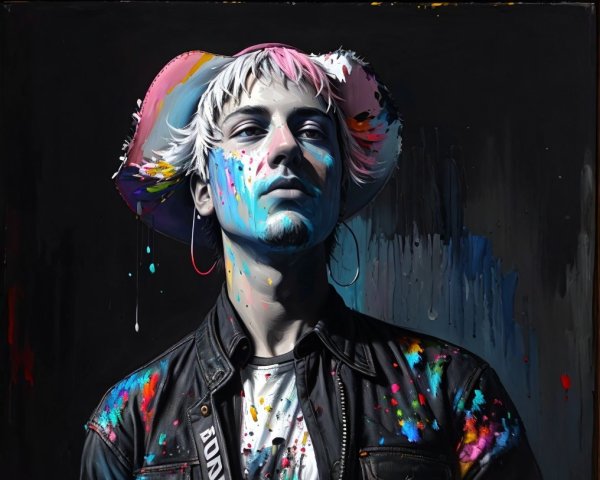 Portrait of a Young Man in Colorful Artistic Attire