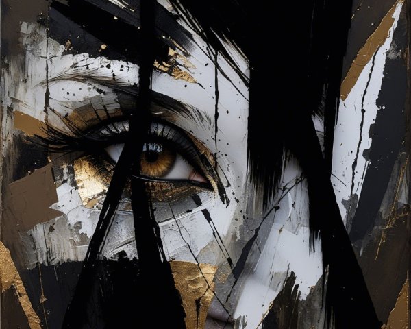Close-up of an eye with bold brush strokes and depth