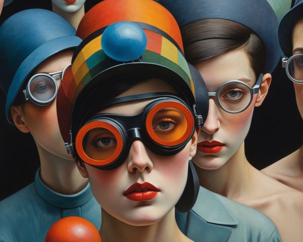 Colorful Figures with Oversized Hats and Glasses