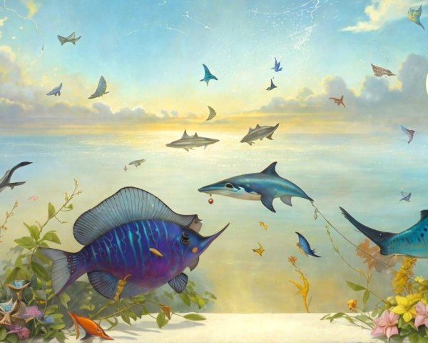 Vibrant Underwater Scene with Fish and Stingray