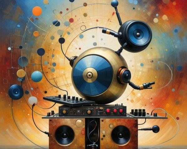 Whimsical Robot DJ at Vintage Turntable Setup