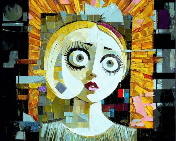 Mosaic Portrait of a Woman with Large Eyes