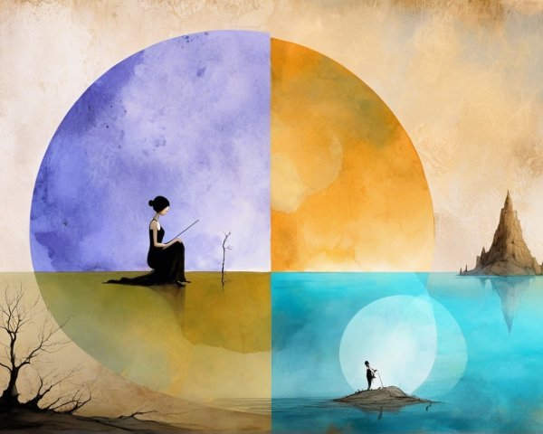 Whimsical Illustration of Dual Landscapes and Themes