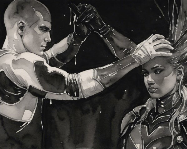 Monochrome Illustration of Warrior Styling Hair