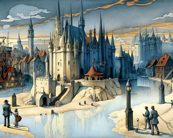 Whimsical Fairy-Tale Landscape with Enchanting City