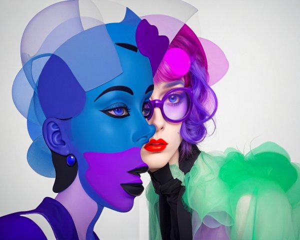 Stylized Figures with Bold Colors and Abstract Designs