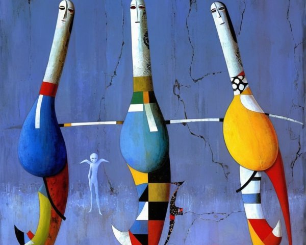 Abstract Figures in Vibrant Colors on Blue Background