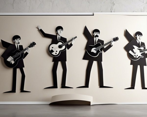Paper Cutout Illustration of The Beatles in Suits