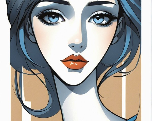 Stylized portrait of a young woman with blue hair