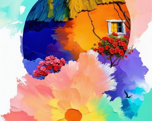 Charming Cottage in a Vibrant Dreamy Landscape