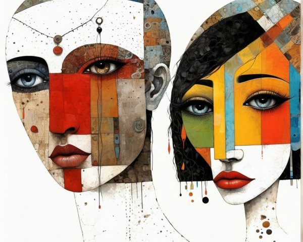 Stylized Faces with Bold Colors and Geometric Shapes