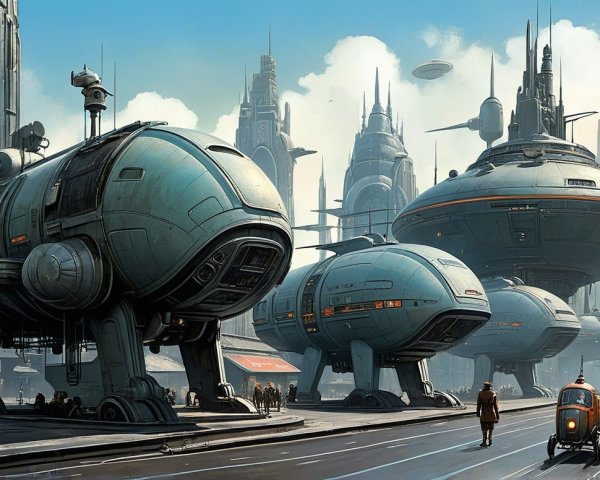 Futuristic Cityscape with Spacecraft and Skyscrapers
