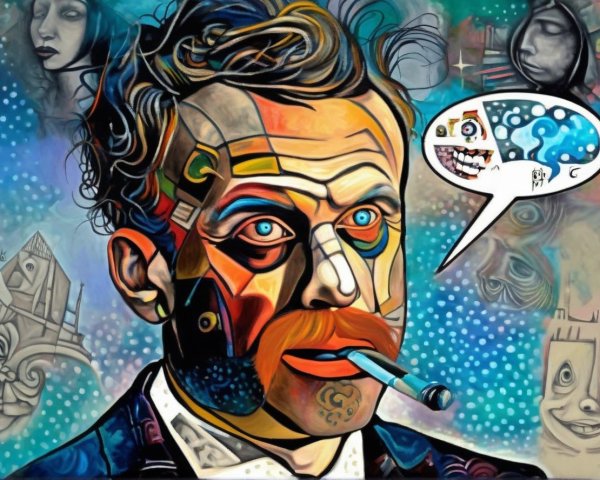 Abstract Portrait with Blue Eyes and Orange Mustache