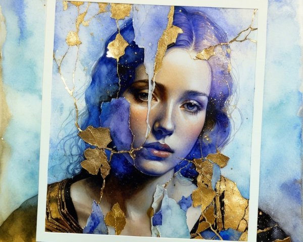Portrait of a Young Woman with Gold Leaf Accents