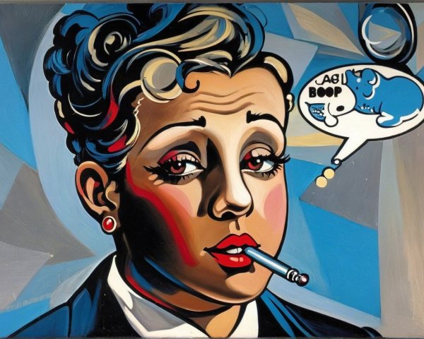 Stylized Female Figure with Retro Glamour and Whimsy