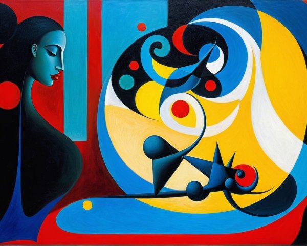 Abstract Painting with Bold Shapes and Vibrant Colors