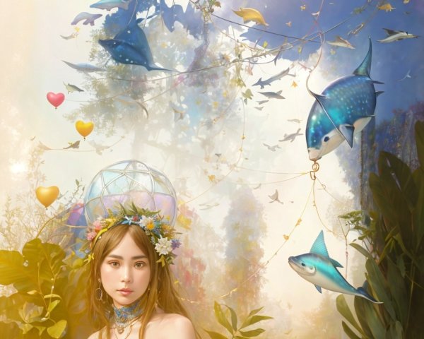 Serene Scene of Young Woman in Dreamlike Landscape