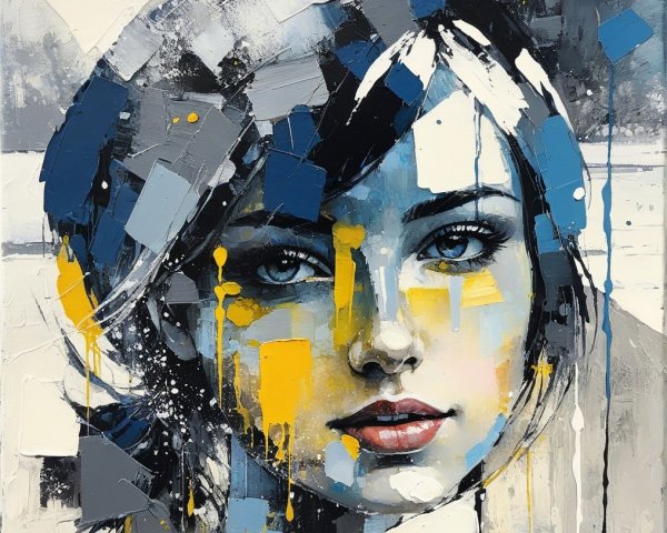 Portrait of a Young Woman in Blue and Yellow Hues