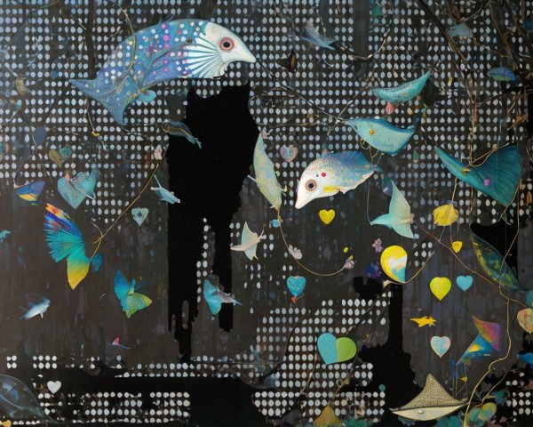 Vibrant Abstract Scene with Colorful Fish and Creatures