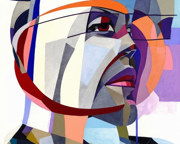 Abstract Cubist Portrait with Geometric Shapes and Colors