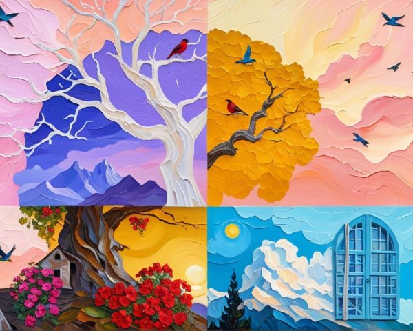 Vibrant Divided Landscape with Four Distinct Quadrants