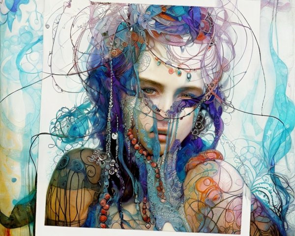 Portrait of a Woman with Vibrant Abstract Patterns