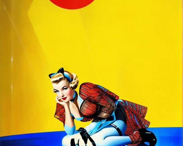 Vintage Glamorous Woman in Whimsical Illustration