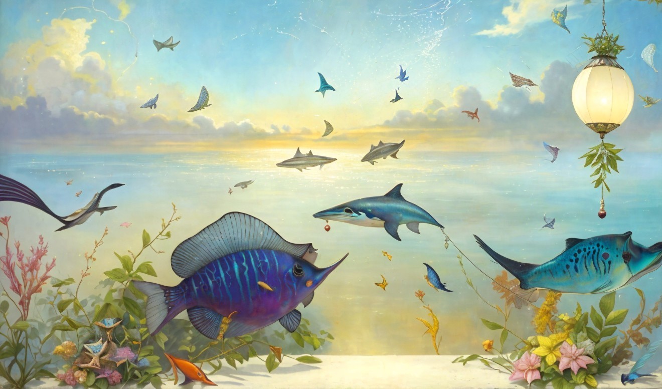 Vibrant Underwater Scene with Fish and Stingray