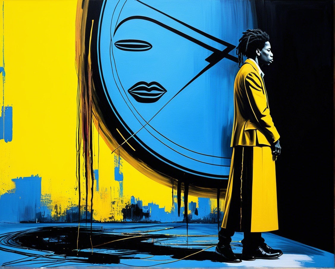 Lone Figure in Yellow Suit Against Bold Background