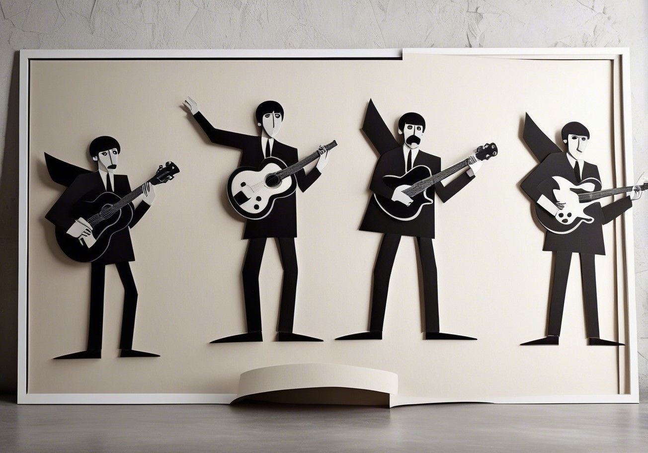 Paper Cutout Illustration of The Beatles in Suits