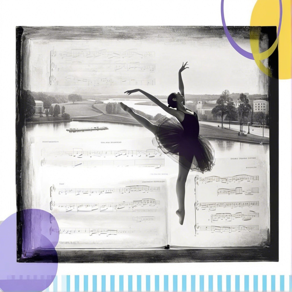 Ballet Dancer in Black Tutu with Musical Backdrop