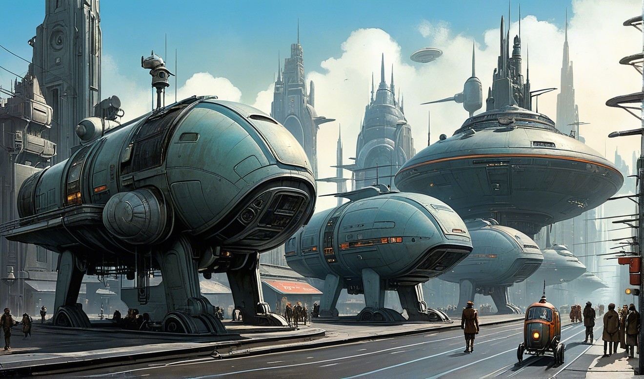 Futuristic Cityscape with Spacecraft and Skyscrapers