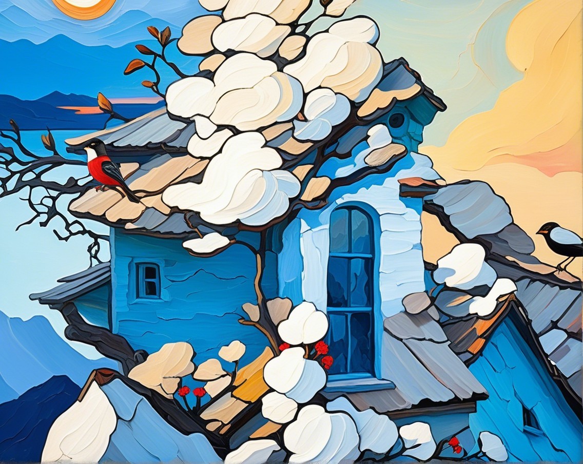 Whimsical House Surrounded by Clouds and Trees