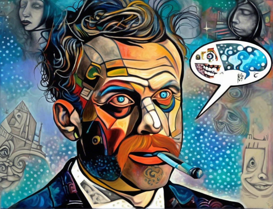 Abstract Portrait with Blue Eyes and Orange Mustache