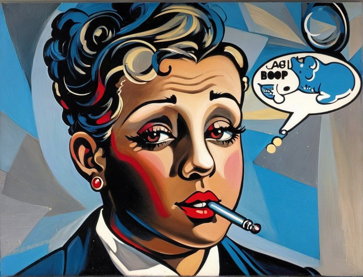 Stylized Female Figure with Retro Glamour and Whimsy