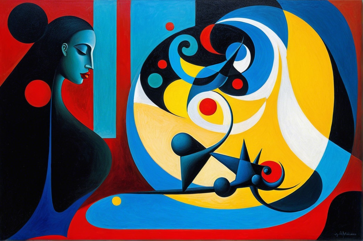 Abstract Painting with Bold Shapes and Vibrant Colors