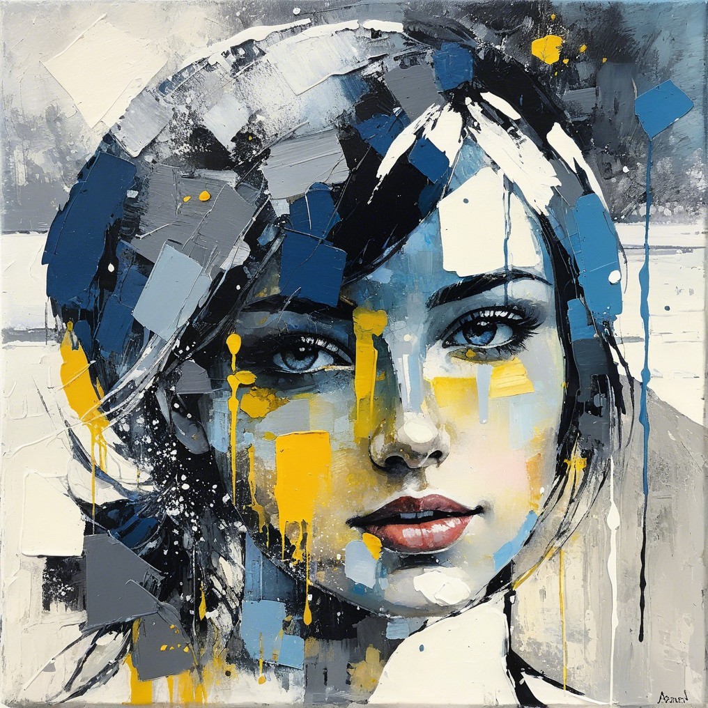 Portrait of a Young Woman in Blue and Yellow Hues
