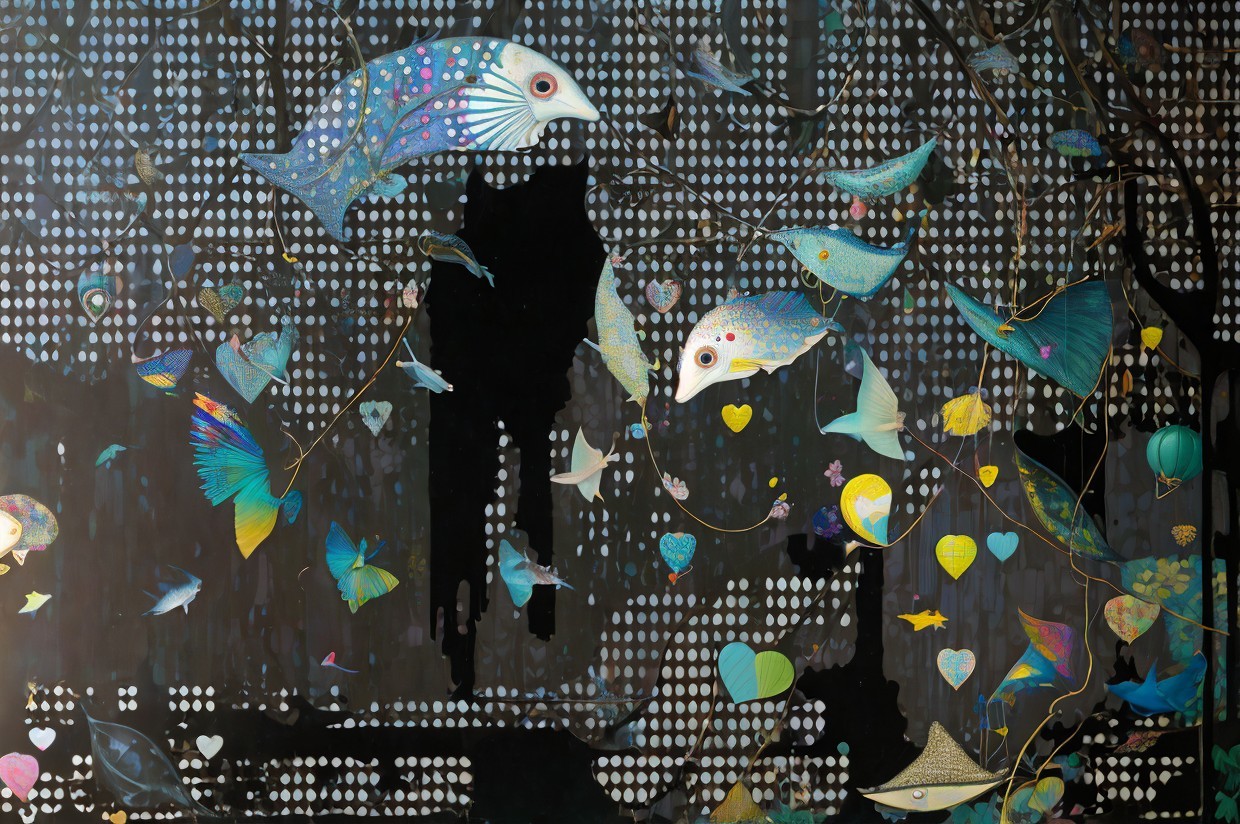 Vibrant Abstract Scene with Colorful Fish and Creatures