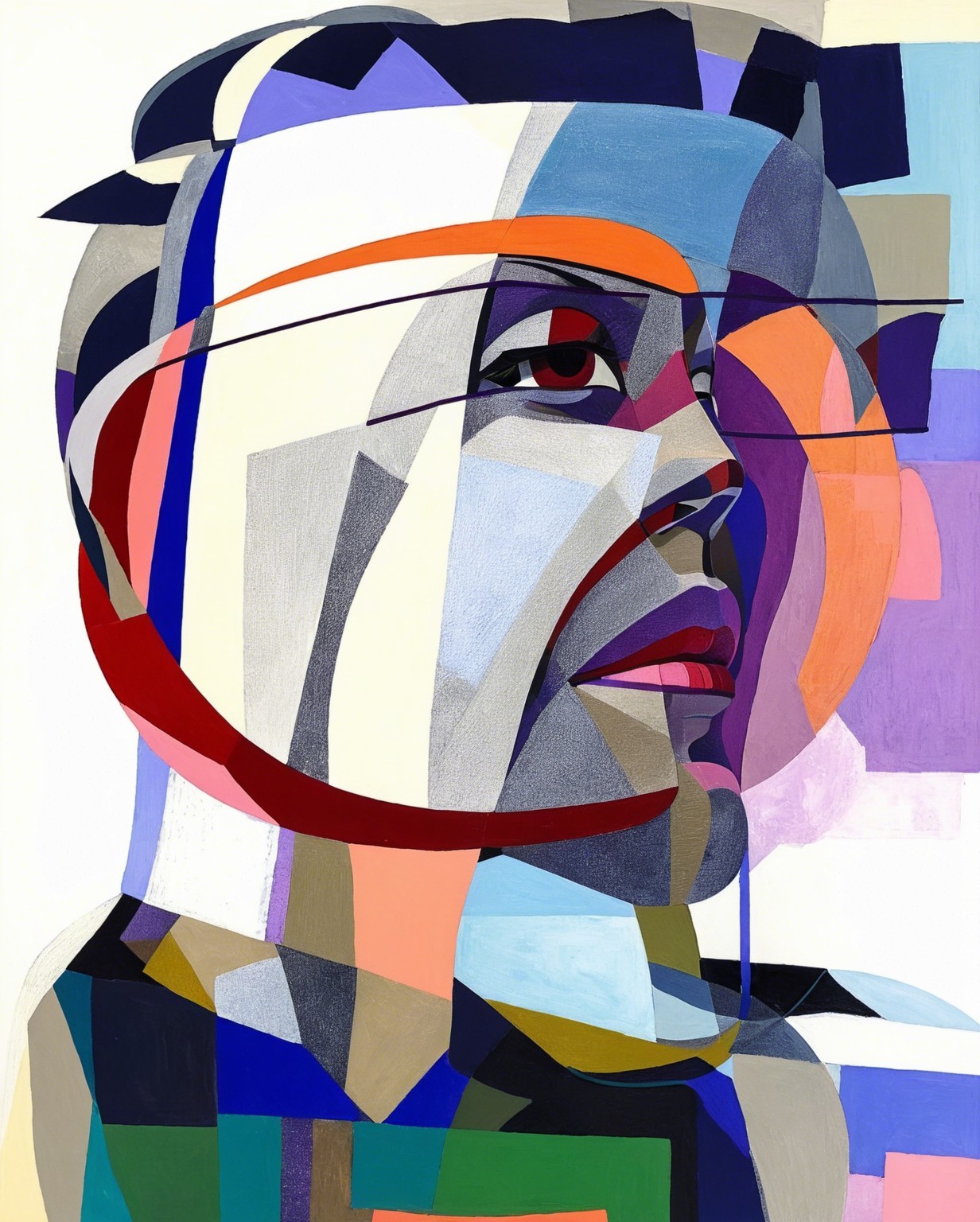 Abstract Cubist Portrait with Geometric Shapes and Colors