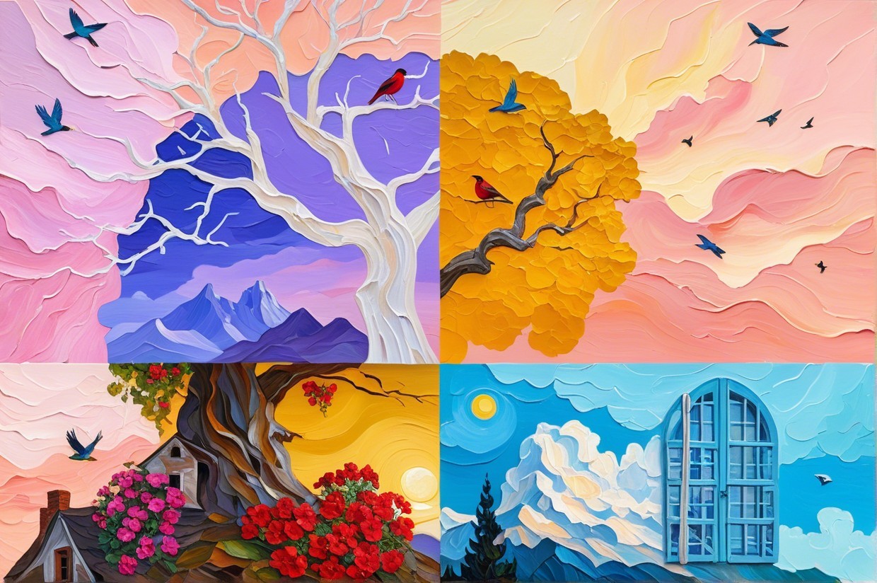Vibrant Divided Landscape with Four Distinct Quadrants