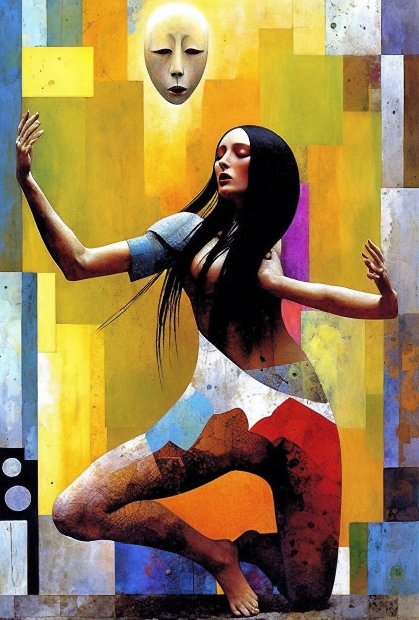 Stylized Figure in Vibrant Abstract Composition