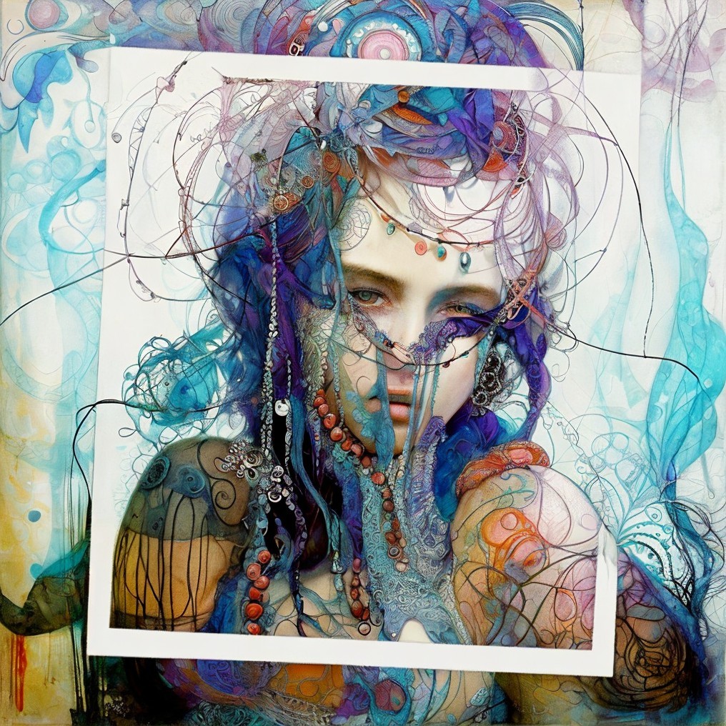 Portrait of a Woman with Vibrant Abstract Patterns