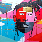 Stylized Female Figure Surrounded by Geometric Shapes