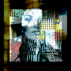 Abstract Composition with Swirling Black, Blue, and White