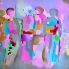 Vibrant Halloween Scene with Colorful Costumed Figures