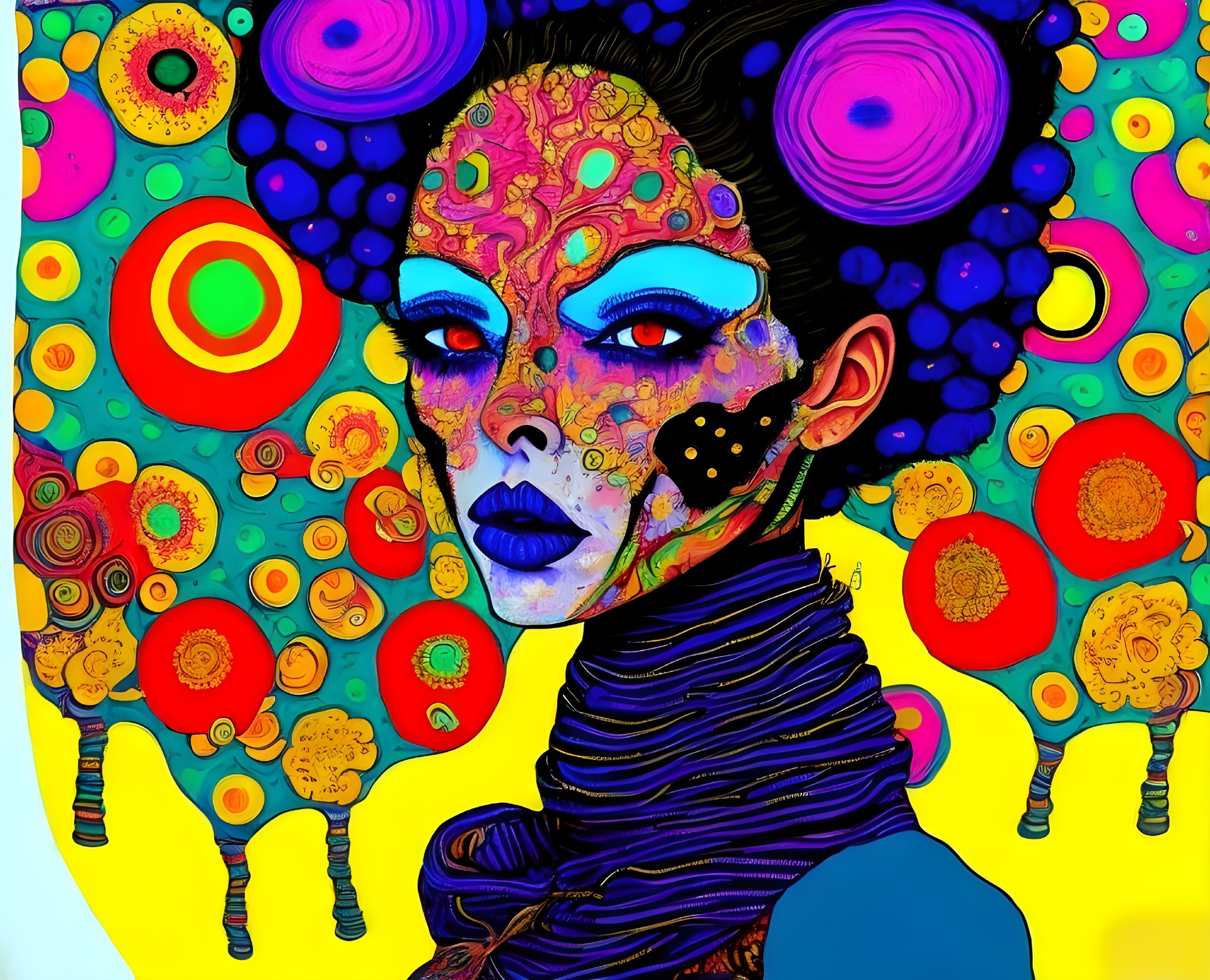 Vibrant Surreal Portrait of a Woman with Abstract Patterns
